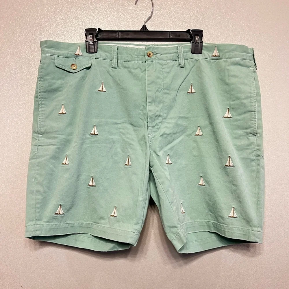 Ralph Lauren VTG Light Green Sailboat Embroidered Yacht Men's Shorts Sz 42